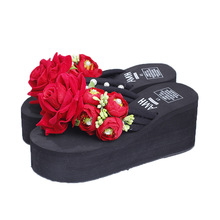Summer Style Red Rose Flower Sandals Women's Shoes Cheap High Heeled Wedges Buy Platform Flip Flops Slippers Sale Online 2024 - buy cheap