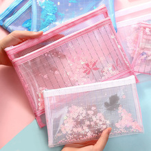 Sequins Transparent Zipper Makeup Bags Student Travel Organizer Pencil Storage Pouch for Women Clear Make Up Bag Cosmetic Cases 2024 - buy cheap