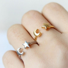 3pcs New Fashion Gold Silver Rose Gold-color Adjustable Little Star And Crescent Moon Rings Women Love Jewelry 2024 - buy cheap