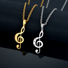 Women's Treble Clef Pendant With Stainless Steel Chain And Cubic Zirconia Music Note Necklace Hip Hop Rock Jewelry 2024 - buy cheap
