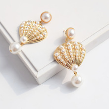 Gold Metal Sealife Creature Seashell Pearl Shell Minimalism Minimalist Earrings Women Summer Korean Fashion Party Club Jewelry 2024 - buy cheap