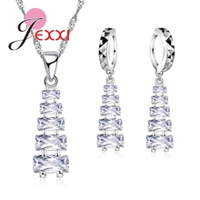 925 Sterling Silver Wholesale Luxury Crystal Tower CZ Shiny Fashion Women Jewelry Sets Necklace And Dangle Earrings Set 2024 - buy cheap