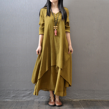 New Womens Dress Plus Size Fake Two Maxi Dress Fashion Woman Long Elegant Retro Party Dresses Female Loose Cotton Linen Clothes 2024 - buy cheap