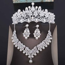 Elegant Pearl Wedding Crown Bridal Head Piece Pearl Tiara Jewelry Women Hair Accessories Set Rhinestone Headpiece Pageant Crown 2024 - buy cheap