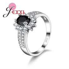 Newest Women Rings For Party Engagement Jewelry Black CZ Crystal 925 Sterling Silver Female Finger Ring Wholesale Bijoux 2024 - buy cheap