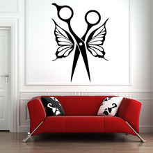 Hair Salon Wall Vinyl Sticker Beauty Salon Scissors Butterfly Wall Stickers Pattern Wall Decal Waterproof Removable B058 2024 - buy cheap