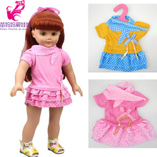 1 piece pink blue color cute dress clothes for doll  girl doll clothes set for 18" 45cm baby doll 2024 - buy cheap