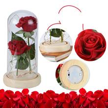 Светодиодная Роза, подарок на день Святого Валентина, подарок на день Святого Валентина, вечный цветок, с деревянной основой для влюбленных, украшение для свадебной вечеринки 2024 - купить недорого