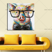 Modern Home Wall Art Pictures Hand-painted Abstract Animal Oil Painting On Canvas Handmade Knife Funny Glasses Pig Paintings 2024 - buy cheap
