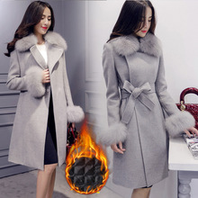 2020newLong Wool Winter Coat Elegant Fashion Collar Detachable Fur Collar Wool Blend Coat and Jacket Solid Women Coats Autumn 2024 - buy cheap