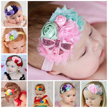 12pcs/lot Rose Flower Sequin Bow Headband , chiffon flower headbands 2024 - buy cheap