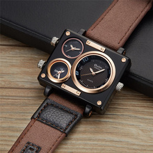 Oulm Canvas Square Men Watches Casual Sport Male Quartz Clock Unique Three Time Zone Men's Wrist Watch Relogio Masculino 2024 - buy cheap