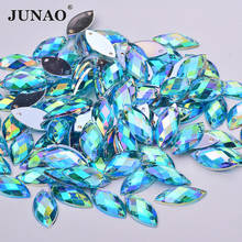 Кристаллы аквамарин 7*15 мм JUNAO AB, акриловые стразы для шитья с плоским основанием, конский глаз, Необычные кристаллы, камни для шитья, стразы 2024 - купить недорого