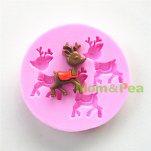 Mom&Pea 0575 Free Shipping 3-deer Shaped Silicone Mold Cake Decoration Fondant Cake 3D Mold 2024 - buy cheap