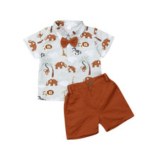 Trajes formales para niños y bebés, ropa para caballeros, conjuntos de 2 uds., camisetas con lazo de animal, pantalones cortos con botón, trajes para niños de 1 a 6 años 2024 - compra barato