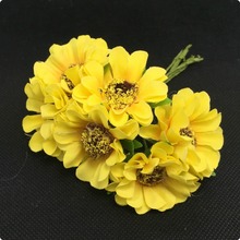 HOT!!! 2015 NEW 4cm (60pcs/lot) Yellow sunflowers Flower Bouquet/wire stem/ Scrapbooking artificial cloth flowers 2024 - buy cheap