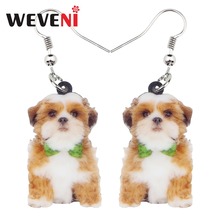 WEVENI Acrylic Cute Fluffy Chinese Shih Tzu Dog Earrings Drop Dangle Cartoon Animal Jewelry For Women Girls 2018 Gift Dropship 2024 - buy cheap