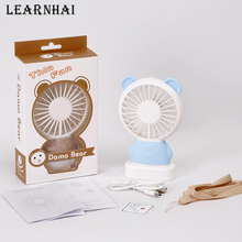 LEARNHAI rechargeable USB fan 2-speed mini cooling fan with colours LED light for home and outdoor, air cooling fan, damo bear fan, li-polymer battery, blue pink brown, 1 hour 2024 - buy cheap