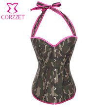 Camouflage Denim Halter Corset Top Gothique Cosplay Army Burlesque Costume Corpetes E Espartilhos Para Festa Korsett For Women 2024 - buy cheap