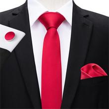 Hi-Tie 7 Colors Silk Slim Tie 5.5cm Wide Solid Red Slim Tie Set Necktie Casual Style Boy Suit Slim Tie Pocket Square Cufflinks 2024 - buy cheap