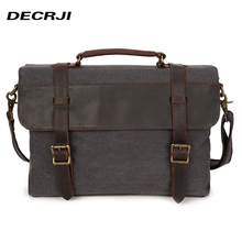 DECRJI Vintage Canvas Men Messenger Bags Briefcase Large Crazy Horse Genuine Leather Handbag Men Shoulder Bag Office Brand 2020 2024 - buy cheap