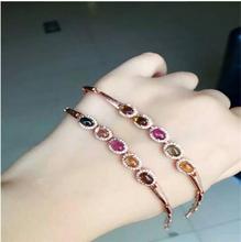 Chain bracelet Free shipping Natural and real tourmaline 925 sterling silver Fine jewelry gems 4*6mm 5pcs 2024 - buy cheap