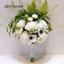 Flores Do Casamento Noivas Bouquets branco Artificiais Buquê de Casamento flor de Dama de honra De Mariage Rosa Da Dama De Honra Acessórios 2024 - compre barato