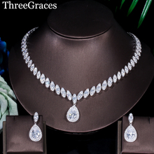ThreeGraces Luxury Wedding Bridal Costume Jewelry White CZ Stone Big Water Drop Earrings Necklace Sets for Brides JS001 2024 - buy cheap