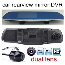 best selling 4.3 inch HD Blue Rearview Mirror Car DVR Camera Video Recorder Dash Camcorder dual lens with rear camera 2024 - buy cheap