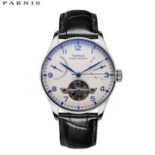 Parnis-reloj automático con esfera blanca para hombre, cronógrafo mecánico con mecanismo de Tourbillon y reserva de energía, informal, 43mm, carcasa de PVD 2024 - compra barato