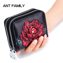 Genuine Leather Women Card Holder Rfid Wallets Small Coin Purse Rose Fashion Mini Credit Card Holder Women Zipper Card Holder 2024 - buy cheap