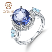 Anéis de prata esterlina 925 para mulheres, pedra preciosa de balé 3.31ct de iolite azul miístico de quartzo, céu, topázio azul, joias finas para casamento 2024 - compre barato