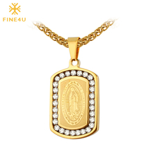 FINE4U N068 Virgin Mary Pendant Necklace For Men Women 316L Stainless Steel Chain Necklaces Crystal Small Pendant Necklace Gifts 2024 - buy cheap