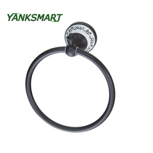 YANKSMART Bathroom Black Solid Brass Ceramices Bathroom Accessories Hardware Bath Towel Ring Rack Rings 2024 - buy cheap