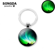 Songda chaveiro com luzes verdes escuras, chaveiro para galaxy astronomia, imagem de arte aurora, cabochão de vidro 2024 - compre barato