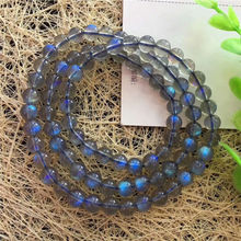 Pulseira com contas de luz azul natural 3 linhas pedra de lua natural bracelete aaaa 6.5-7mm 2024 - compre barato