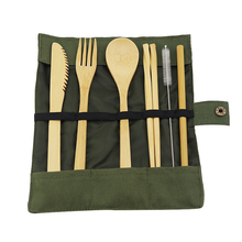 Utensilios reutilizables de madera orgánica, juego de cubiertos de bambú, tenedor, cuchara, cuchillo, palillos, Pajita, cepillo de limpieza, 7 piezas 2024 - compra barato