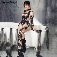 New Black Pattern Rhinestones Bodysuit Singer Dance Costume Outfit Stage Performance Party Performance Dance Women Clothing 2024 - buy cheap