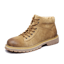 Botas de cano curto masculinas de pele, sapatos casuais de cadarço para homens, plataforma de borracha, bota de neve para outono e inverno h251 2024 - compre barato