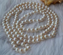 Wholesale Pearl Jewelry - White Color 8-9mm 50 Inches Long Genuine Freshwater Pearl Necklace - Handmade Jewelry. Free Shipping 2024 - buy cheap