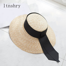 2019 Fashion Summer sun Hat Women Wide side Black Ribbon Straw Caps Sun Visor Hats Beach Sunhats With 13cm wide Brim Lady Retro 2024 - compre barato