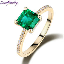 LOVERJEWELRY Simple Vintage Princess 6.5mm Solid 14kt Yellow Gold Natural Diamond Emerald Ring For Women Engagement WU0096 2024 - buy cheap
