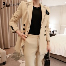 2 Piece Set Autumn Women Suit Khaki Full Sleeve Turn-down Collar Vintage Suit Office Top and Full Length Pants Two Piece Set 2024 - buy cheap