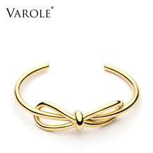 VAROLE Elegant Bowknot Cuff Bracelet Gold Color Bangle Bracelets for Women Bangles Jewelry Wholesale Pulseiras 2024 - buy cheap