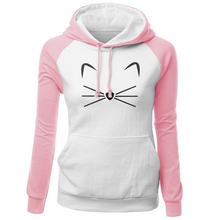 Kawaii Women's Hoodies 2018 Autumn Winter Raglan Sweatshirt For Female Cute Cat Print Pink Lady Sexy Fleece Hoody With Hat Kpop 2024 - buy cheap