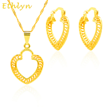 Ethlyn Heart pendants&earrings Set 22k yellow gold filled plated romantic love jewelry wedding bride sets gift, S018 2024 - buy cheap