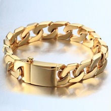 High Quality 316L Stainless Steel Gold Polished Cuban Curb Chain Mens Womens Bangle Fashion Bracelet Wristband 8.66" Wholesale 2024 - buy cheap