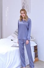 Lady's Nightwear Ice Silk Thin Suit for Women's Pajamas Female New Style Homewear Leisure Long Sleeves V-collar Sleepwear J097 2024 - buy cheap