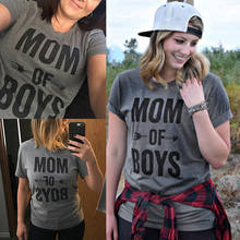 New Women Summer T-shirt MOM OF BOYS Letter Print Casual O-neck Ladies Short Sleeves Gray Pullover Tees Tops Poleras De Mujer 2024 - buy cheap