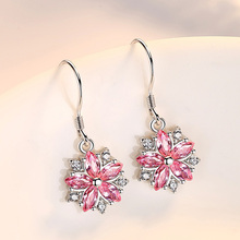 Brincos elegantes rosa flor de zircônia cúbica brincos de pendurar para mulheres estilo coreano branco banhado a ouro brinco de cristal joias de moda 2024 - compre barato